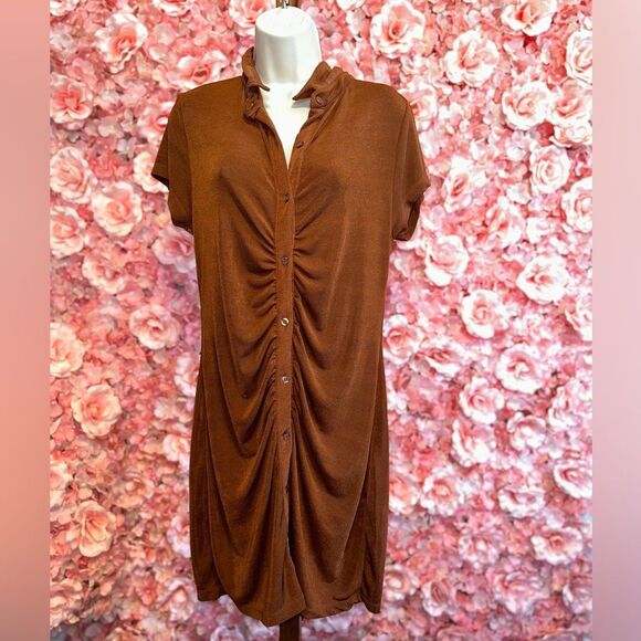 Just Polly Dresses & Skirts - Just Polly (Small) Burnt Orange Button Up V-Neck Dress with Collar